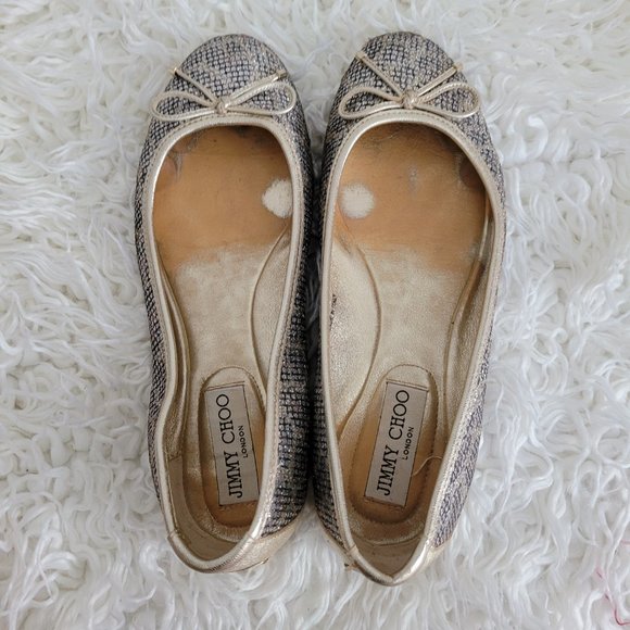Jimmy Choo Gold Glitter Bow Ballet Size 36 1/2 - Picture 8 of 11